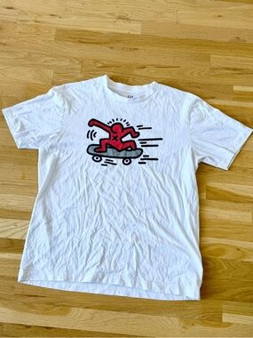 GAP White Tee with Red Skateboard Graphic